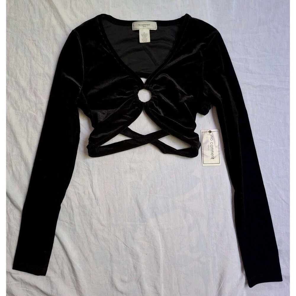 Black Velvet Cropped Top Long Sleeve Fairy Grunge Coquette Witch Goth Women's M